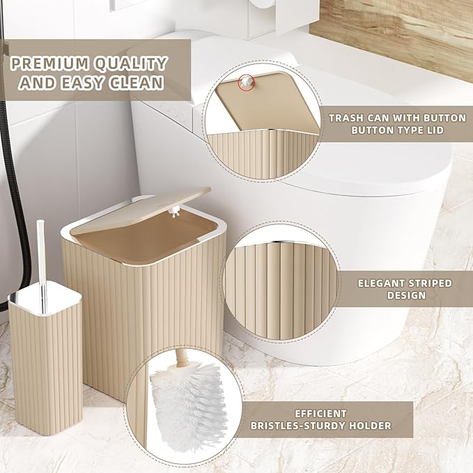 XLHOMO Bathroom Accessories Set - 25PC Bathroom Sets with Shower Curtain and Rugs, Beige Bathroom Set with Trash Can, Soap Dispenser, Soap Dish & Toilet Brush