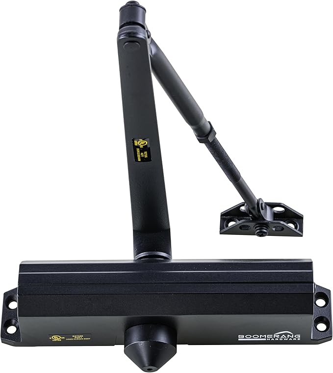 Boomerang Medium/Heavy Duty Automatic Commercial Door Closer - D4016 Surface Mounted, Grade 1- ADA & UL 3 Hour Fire Rated, Adjustable Size 1-6 for Entry & Aluminum Storefronts, Matte Black (US19)