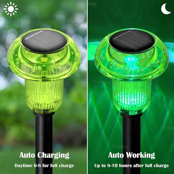 Solar Lights Outdoor Pathway Waterproof 8 Pack Green LED Green Stake Acrylic Mushroom Decorative Garden Lights for Yard Landscape Patio Outside Decorations