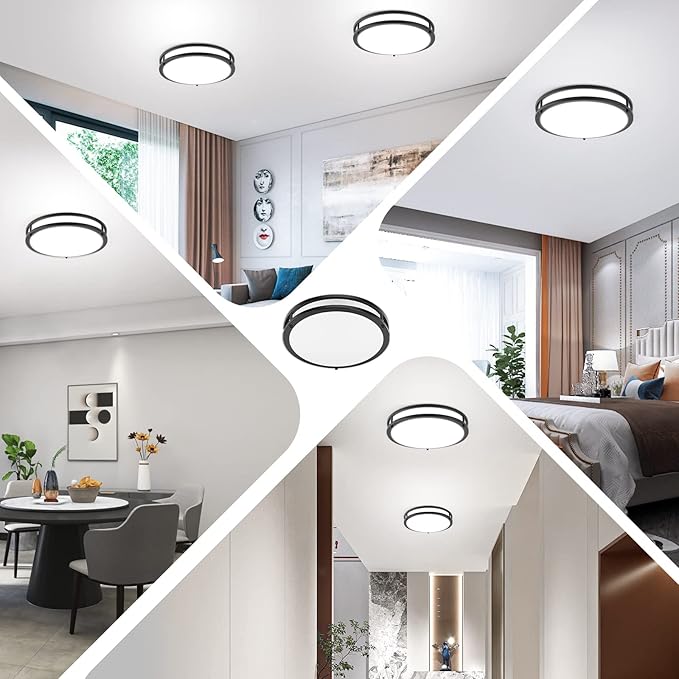 TOBUSA 36W 3600lm Super Bright LED Ceiling Light Fixtures, Modern Black Flush Mount LED Lights Daylight White 5000K, 13 Inch Dimmable Ceiling Lamps for Kitchen Bathroom Hallway Bedroom, 2 Packs