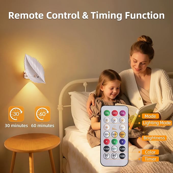 Motion Sensor Wall Light with Remote Control, 10 RGB and 3 Colors Dimmable Wireless Wall Sconces, Battery Operated Wall Sconce for Hallway, Living Room, Stairs, Bedroom (1 Pack)