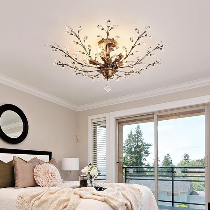 CVKASH 5 - Light Vintage Crystal Chandelier Modern Bronze Branche Ceiling Light Fixture Farmhouse for Kitchen Dining Room Living Room Bedroom Hallway Foyer