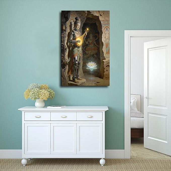 Framed Steampunk Mechanical Fairy Wall Art - Cultural Retro-Futuristic Poster for Home Office Bedroom Decor 12x18inch(30x45cm)