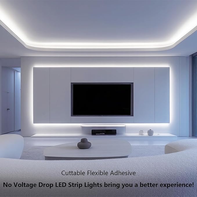 24V COB LED Strip Lights 65.6ft Kit, 6000K Cool White Cuttable Adhesive 480LEDs/M CRI 90+ LED Tape Light with Power Supply for Bedroom Kitchen Living Room Ceiling