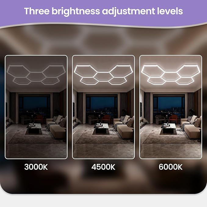 Hexagon Garage Led Lights Dimmable- Hexagon LED Lights, 6500K 17280LM Car Ceiling Detailing Shop Lights for Garage, Basement, Workshop, Warehouse, Gym, Barber, Auto Beauty Shop 5-Pack