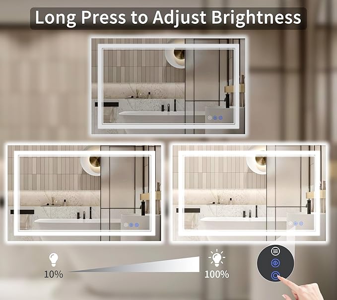 36"x48" LED Bathroom Mirror with Lights, Anti-Fog, Backlit + Front Lit, Dimmable, Led Vanity Mirror for Wall, Lighted Bathroom Mirror, 3 Colors, Shatter-Proof Tempered Glass