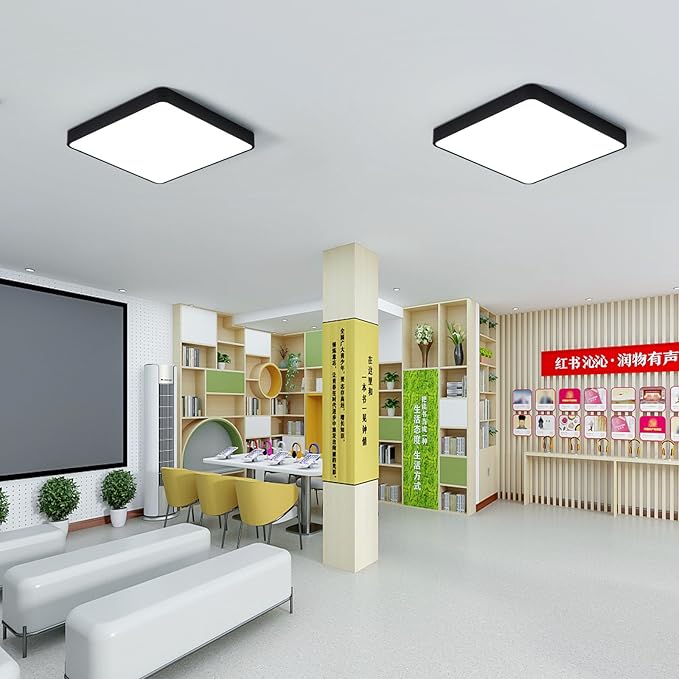 Ganeed 19.6 inch LED Ceiling Light, 39W Black LED Day White 6500K Square Flush Mount Ceiling Lamps, Energy Saving Light Fixture for Office Bedroom Kitchen Hallway Stairways