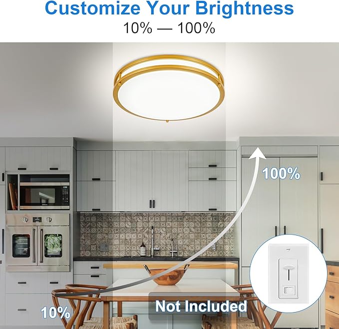 DLLT Flush Mount LED Ceiling Light: 2Pack 16 Inch 5CCT (3000K-6000K) & Dimmable Ceiling Light Fixtures for Bedroom Hallway - 36W Modern Gold Super Bright Kitchen Lighting Fixtures Ceiling