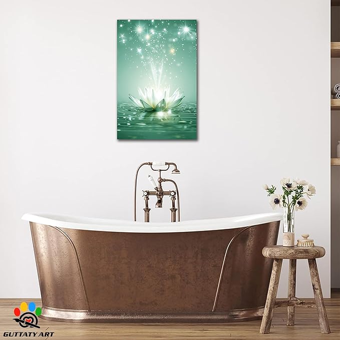 Zen White Lotus Flower Canvas Wall Art, Lotus Floral Pictures Wall Print, Spiritual Water Lily Canvas Prints, Lotus Bloom on Water Poster, Zen Meditation Spiritual Artwork for Yoga Spa Room 18x24 inch