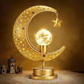 Lewondr Ramadan Moon Lamp, Crescent Moon with Star Table Lamp, Battery Powered Ramadan Desk Lamp Decorations Crescent Table Light Bedside Night Stand Desktop Living Room Home Decor, Eid Mubarak Decor