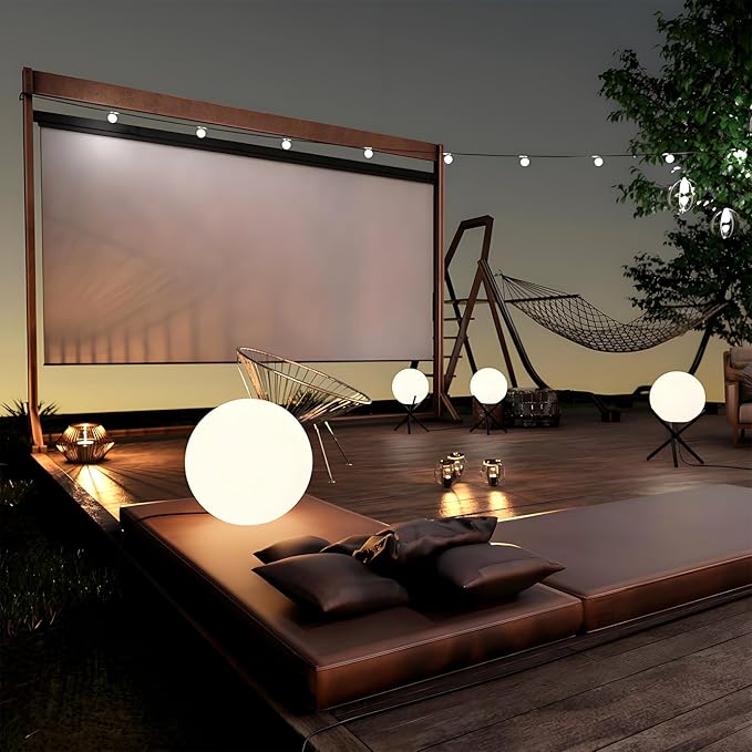 Lightdot Outdoor Floor Lamp, 12-Inch LED Ball Light with Milky White Waterproof Shade - 10W 3000K Corn Globe Floor Lamps with Stable Black Tripod Base, for Patio Garden Living Room, Bedroom, Plug&Play