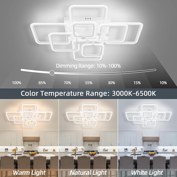 Dimmable Modern LED Ceiling Light 8-Square White Flush Mount LED Ceiling Light with Remote for Living Room Bedroom Close to Ceiling Light Fixture