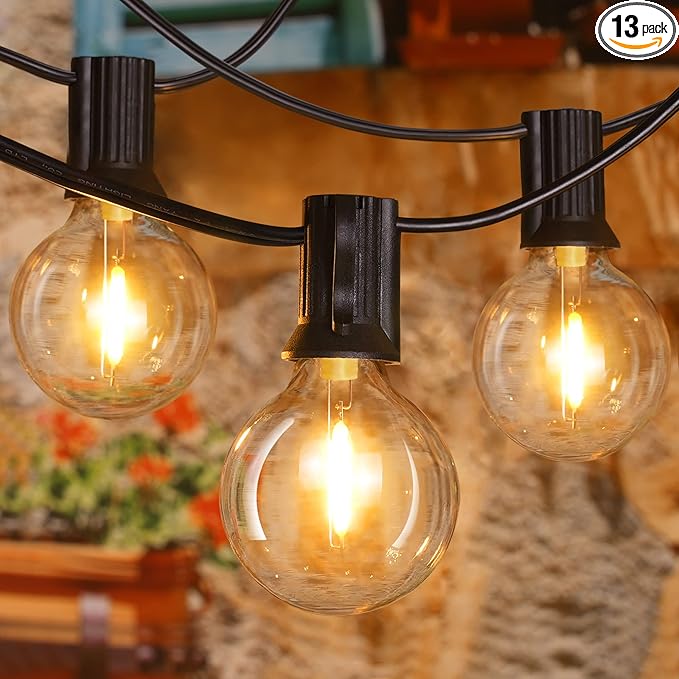 Ollny 25FT Outdoor String Lights, Waterproof Connectable Shatterproof Outside Light with 13 Edison + 1 Spare LED Bulbs Plug in, Patio Lights for Indoor Balcony Porch Camping Deck