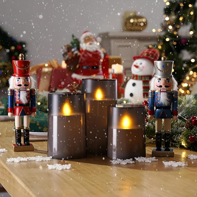 Homemory Flameless Candles Set of 3, Grey Acrylic LED Candles Upgraded Realistic Battery Operated Flames with Remote & Timer, Waterproof for Indoor,Outdoor Decor, Halloween & Christmas Lanterns