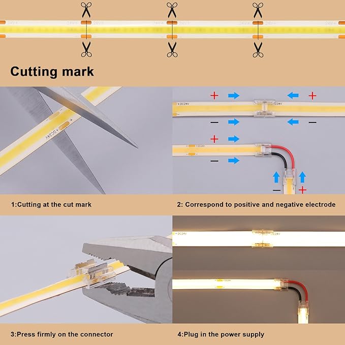 24V COB LED Strip Light 65.6ft (2 Rolls of 32.8ft) Kit, 3000K Warm White Cuttable 11W/M 312LEDs/M CRI 93 LED Tape Lights with Power Supply for Bedroom Kitchen Living Room Ceiling