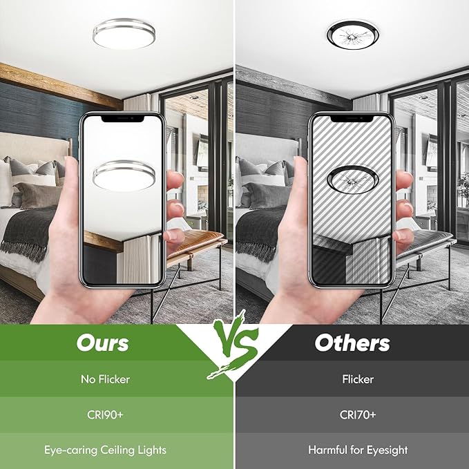 16in 50W LED Flush Mount Ceiling Lights 5600lm Super Bright, Dimmable LED Ceiling Light Fixtures 2700K-6500K 5CCT Adjusted, 2-Pack Modern Light Fixture Ceiling for Living Room Bedroom Kitchen , Nickle