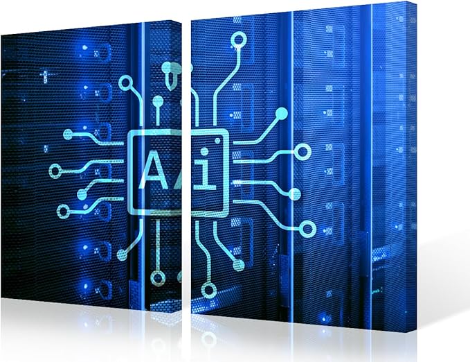 3 Pieces Painting AI Intelligence Wall Art for Living Room Modern Home Decor Automation Canvas Pictures House Decorations Artwork Paitings Framed Stretched Ready to Hang, 24" Wx16 H