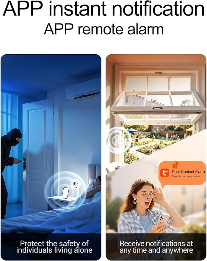 Heiman Window Door Alarms When Opened, WiFi Door Chime Sensor, Contact Sensor for Home Security, Smart Wireless Magnetic Door Open Detector, APP Notification Compatible with Alexa, Google Assistant