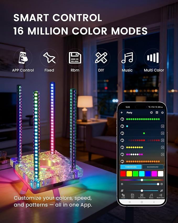 Music Sync RGB Ambient Light, App Controlled & Sound Reactive Audio Visual Lighting for Gaming Desk, Party & Desk Setup (Orange)