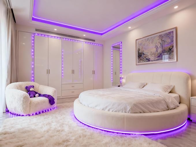 Purple Led Lights Strip Indoor Rope Lights Easy DIY Cuttable Strip Lights for Room Bathroom Living Room Kitchen Ceiling Wall Vanity Mirror Decor