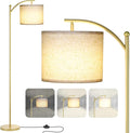 Floor Lamp for Living Room, Dimmable Floor Lamp with Foot-Step Switch Standing Lamp with Linen Shade Reading Lamp for Living Room Bedroom Office Dining Room, 9W Bulb Included (Gold)