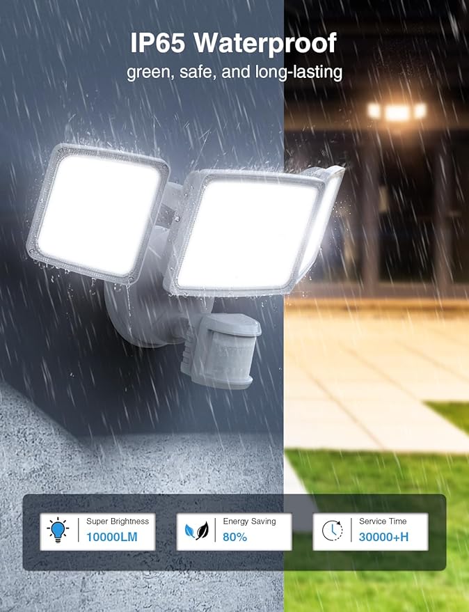 Onforu 100W 9000LM Smart LED Security Lights Motion Sensor Outdoor,WiFi Alexa Flood Light APP Control, 2500K-6500K, Motion Detector with Adjustable 3 Head, IP65 Wall Light for Yard (White)