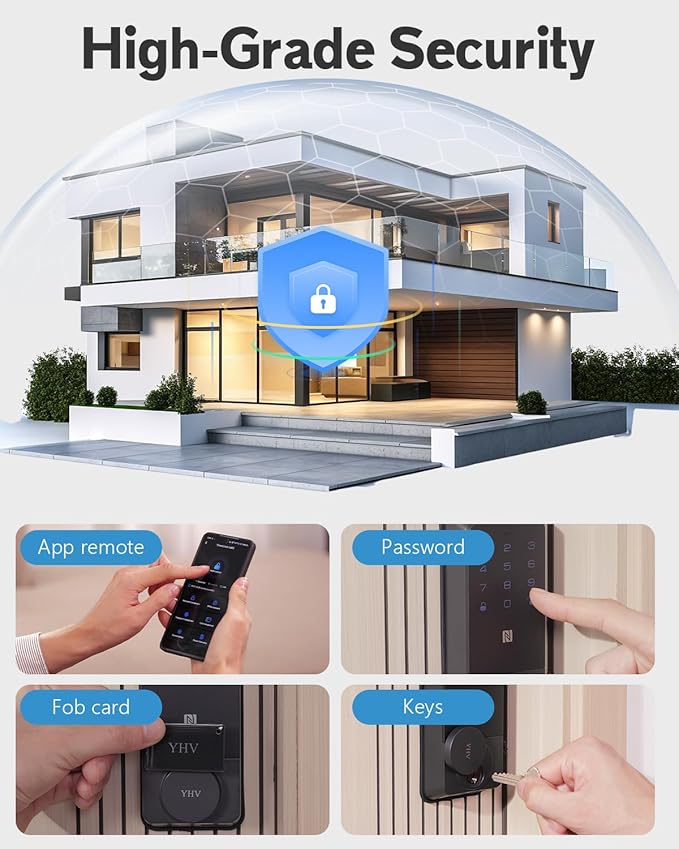 Smart Door Lock with Apple Home Key, Fingerprint Keyless Entry Door Lock Safety Keypad Deadbolt with Code, Built-in Wi-Fi, IP65, Supports Apple Homekit, Alexa, Google for Front Door or Back