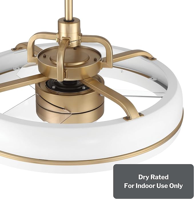 Craftmade Taylor 20" Dual Mount Indoor/Outdoor Flat Black Finish Ceiling Fan, LED Light Kit, Remote Control Included, Smart WiFi Enabled with Voice Activation (White/Satin Brass)
