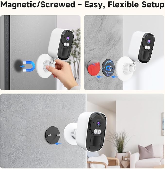 Security Cameras Wireless Outdoor, 2.5K Battery Camera, 2.4G/5GHz WiFi, Spotlight & Siren Alarm, Color Night Vision, AI Motion Detection, Waterproof, Magnetic Mount, Compatible with Alexa