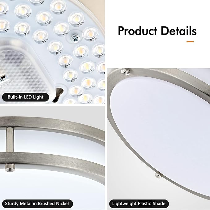 4-Pack 10Inch LED Flush Mount Ceiling Light Fixtures for Kitchen 30W, 5CCT 2700K 3000K 4000K 5000K 6500K, 3200LM Dimmable Ceiling Lights, Bright Ceiling Lamps for Bathroom Stairwell Bedroom, Nickel