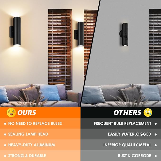 GoBright 4-Pack Modern Outdoor Wall Light, 12W 3000K LED Cylinder Exterior Light Fixtures with Tempered Glass Cover, Waterproof Up and Down Wall Sconce for Porch House Garage Patio