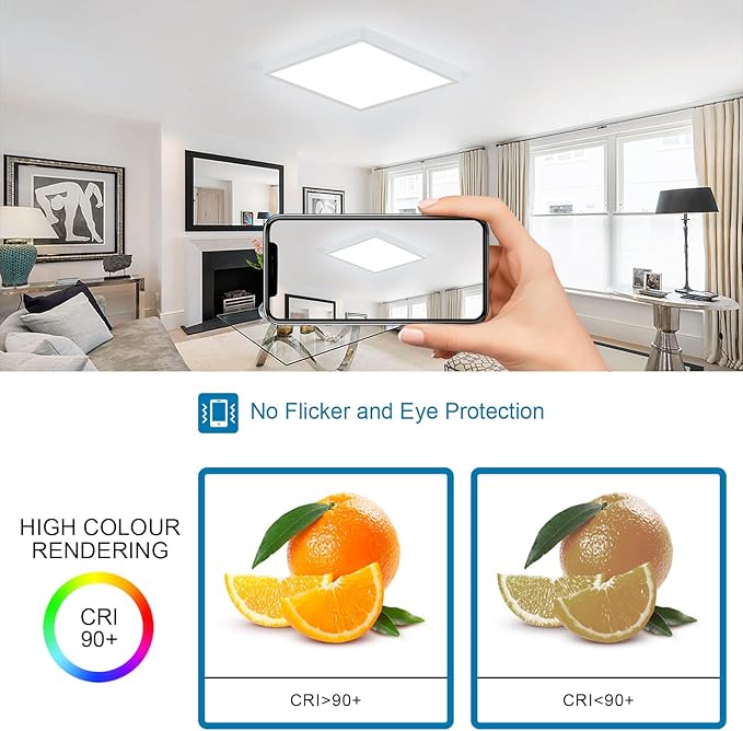 DELIPOP 12 inch Dimmable LED Flush Mount Ceiling Light Fixture with Remote Control, 24W 3000K-6500K Adjustable Color Temperature, Ultra-Thin Ceiling Lamp for Bedroom Kitchen Hallway Living Room