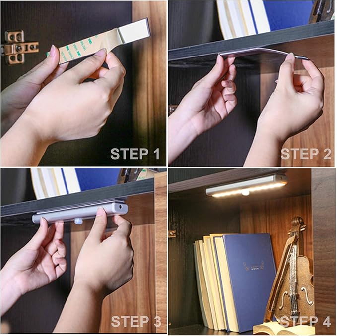LDOPTO Under Cabinet Lights Wireless 4 Pack, Rechargeable Battery Operated Lights with Remote, Dimmable Led Closet Lights, Under Counter Lights Stick-on Touch Night Light for Kitchen, 3 Colors