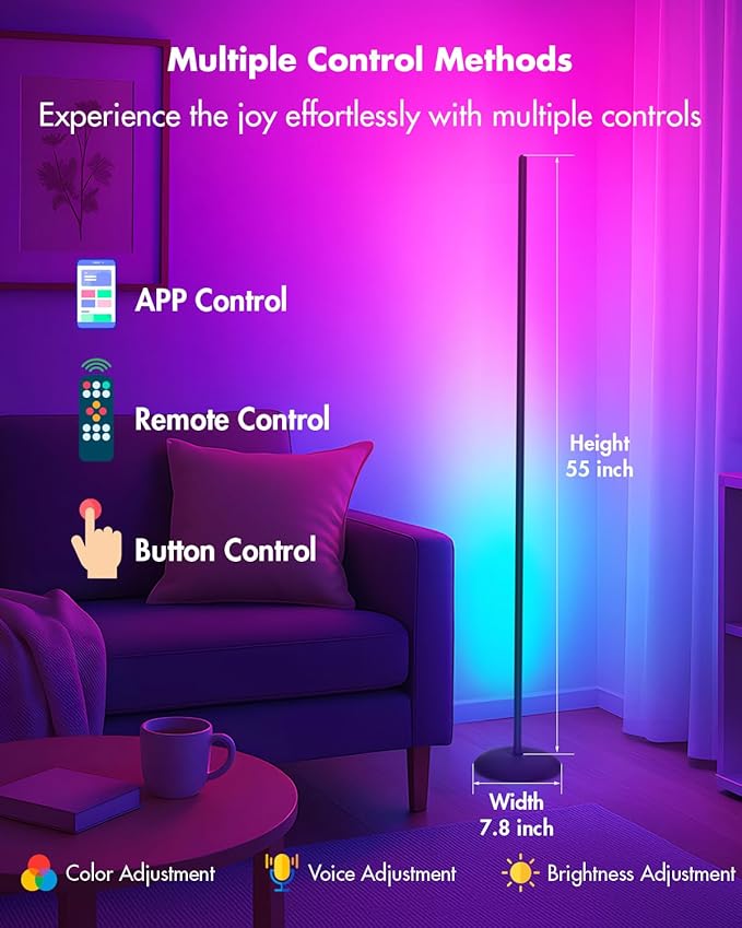 LED Corner Floor Lamp, 2-Pack Smart RGB Corner Lamp with APP & Remote Control, Floor Lamp Dimmable with 16 Million Colors, Music Sync, Standing Lamps for Living Room, Bedroom