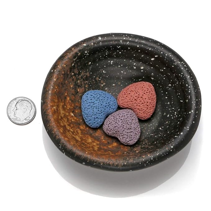 Top Plaza Lava Rock Gemstone Aromatherapy Essential Oil Diffuser Set - Oval Shape Ceramic Incense Burner/Ware/Holder/Bowl with 14Pcs Heart Lava Stone Beads