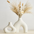 AWNR White Ceramic Vase Set of 2 for Modern Home Decor, Minimalist Round Donut Flowers Vase for Centerpieces Unique Neutral Boho Vase for Living Room Tv Stand Dining Room Dinner Table Decoration