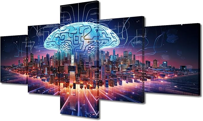 Canvas Wall Art for Living Room Brain Modern Home Decor Human Brain Energy Printed Posters for Bedroom Office Abstract Human Brain Wall Art Painting Pictures Ready to Hang, (50"Wx24"H)