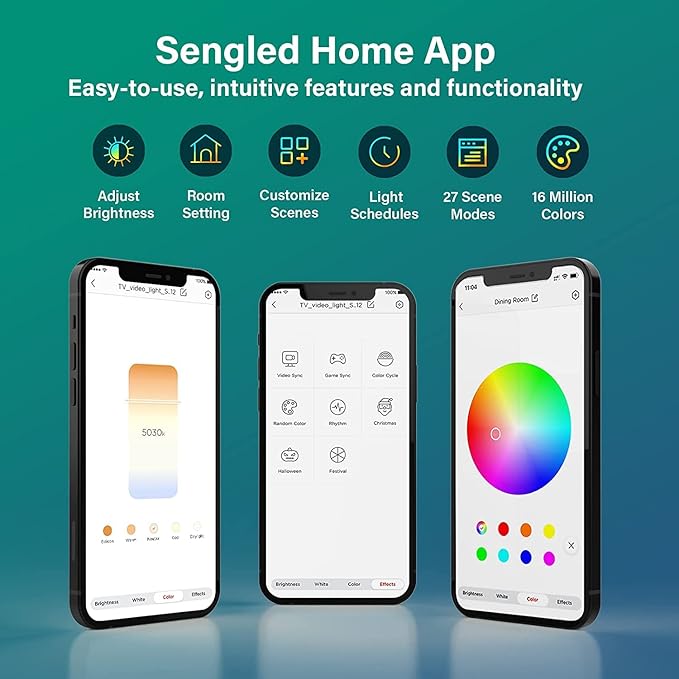 Sengled Envisual TV Led Lights(TV Sync Suppoorts Off-line), TV LED Backlights with Camera for 40-45 inch TVS, Smart Ambient WiFi RGB Lights, Works with Alexa & Google Assistant, App Control, Vision G2