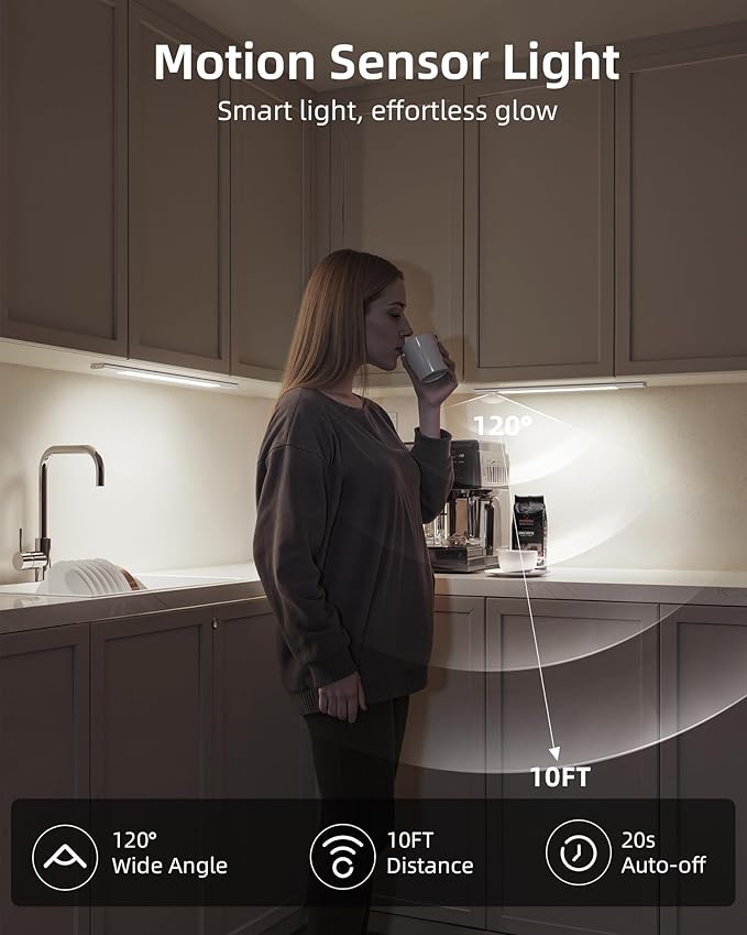 EZVALO Under Cabinet Lighting, 2200mAh Closet Lights with 2 Extra Batteries, 3 Color Temps Motion Sensor Lights Indoor, LED Lights for Closet, Pantry, Kitchen