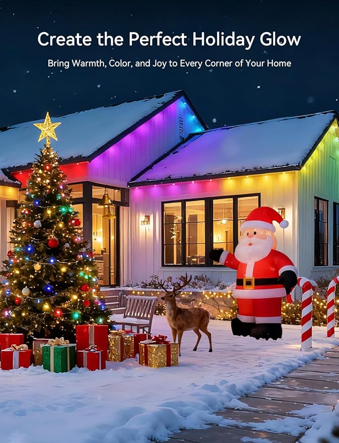 100FT Permanent Outdoor Lights for House -Eaves Lights with 50 IC+RGBCW LED IP67 Waterproof, Smart Outside LED Christmas Light with App/Remote, Eternity Lighting for Holiday/Daily