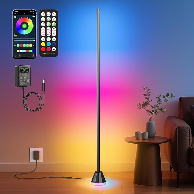 RIYO Corner Floor Lamp - Smart LED Corner Lamp for Bedroom, Living Room & Gaming Room, 16 Million DIY Colors with Music Sync, App & Remote Control, 68 Scene Modes, Modern Ambient Lighting