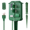 Outdoor Light Timer Waterproof, Dusk to Dawn Power Stake Timer Remote Control, 6 Grounded Electrical Outlets Timer for Outdoor Christmas Lights, Yard, Garden, Backyard, Halloween Decoration,13A