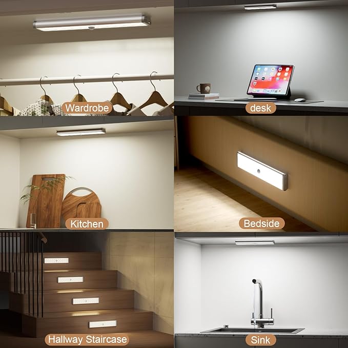 Under Cabinet Lighting Wireless,58 LED Motion Sensor Light Indoor Night Lights with Remote,Rechargeable RGB Under Cabinet Lights Bar,Dimmable Under Counter Lighting for Kitchen,Shelf(3Pack)