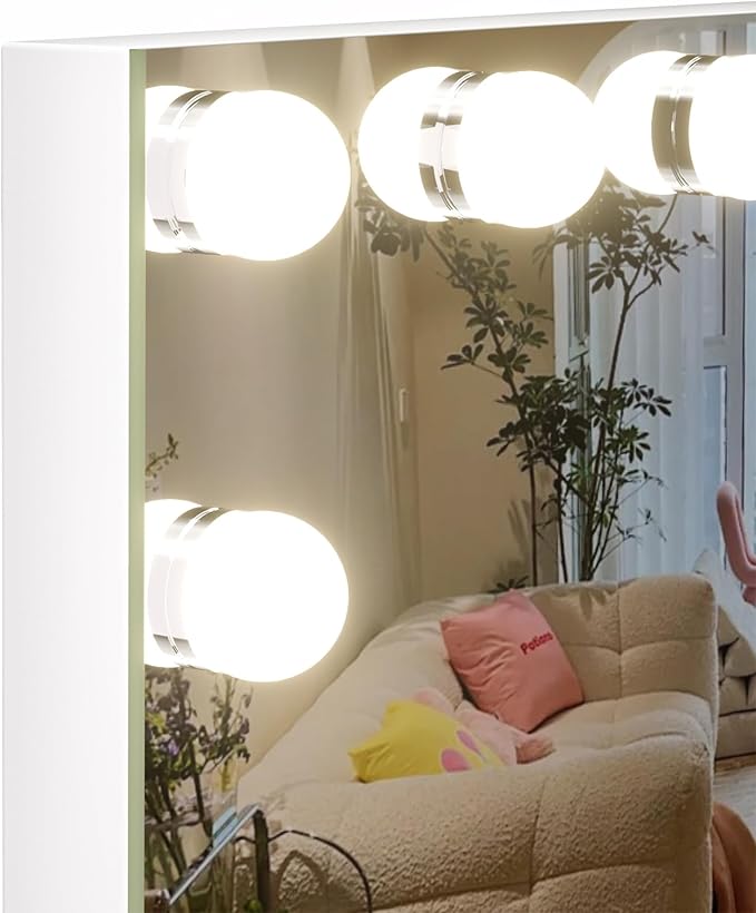 Hasipu Hollywood Vanity Mirror with Lights and Bluetooth Speaker, 47" x 35" Makeup Mirror with 24 Dimmable LED Bulbs 3 Color Modes, 5X Magnifying Glass, Touch Control, USB and Type-C, Tempered Glass