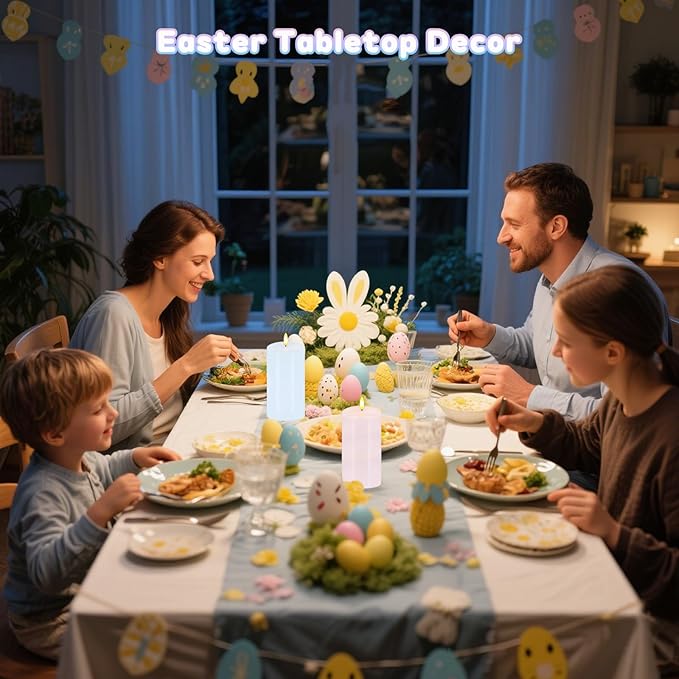 Pastel Flameless Candles, Set of 2 6"x3" Flickering Spring LED Candles with Remote & Timer, Dimmable Real Wax Easter Pillar Candles Battery Operated, Electric Candles for Home Spring Easter Decor