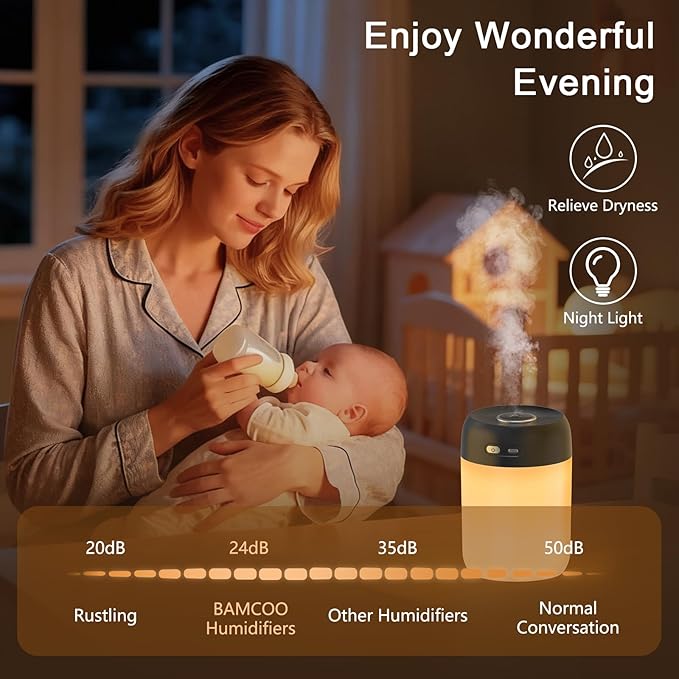 Portable Small Humidifier, 650ml Colorful Mini Humidifier for Bedroom, Office Desktop, Baby Room, Plants, Cool Mist Humidifiers(Black)