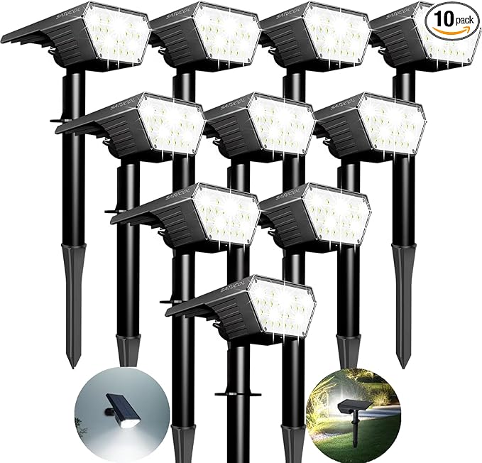 10 Pack Solar Spot Lights Outdoor,Auto On/Off Solar Lights Outdoor Waterproof IP65,2-in-1 Solar Powered Outdoor Landscape Lighting,Solar Lights for Outside Yard Garden Pathway (Cool White)