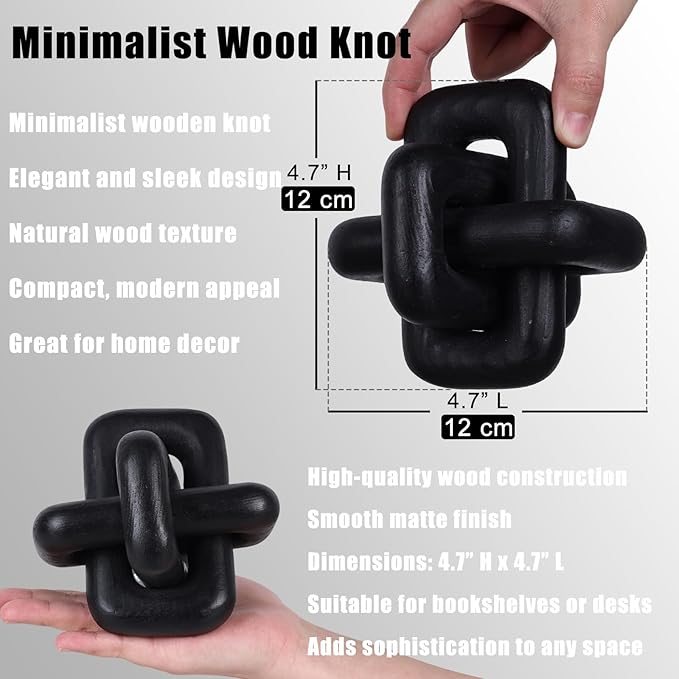 Wooden Knot Decoration Bohemian Decoration Hand-Carved Knot Black Coffee Table Decoration Suitable for Modern Home Bedroom Living Room Farmhouse Dining Table Minimalist Decoration (Black)