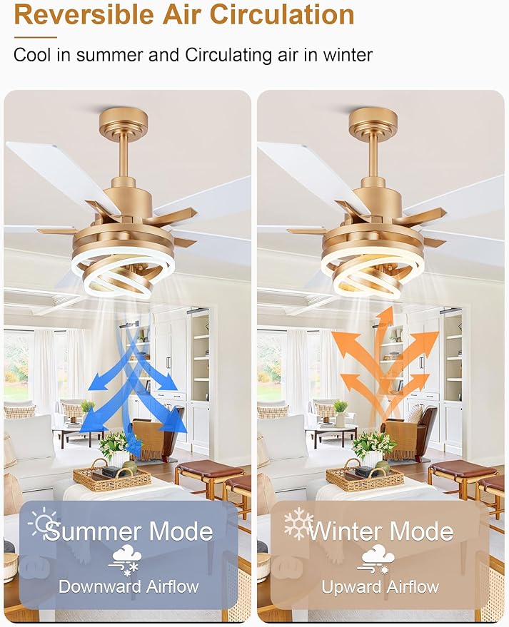 52" White Ceilling Fans with Lights Modern Chandelier Fan DC Motor Dimmable Led Fandelier Ceiling Fan with Light for Bedroom, Living Room