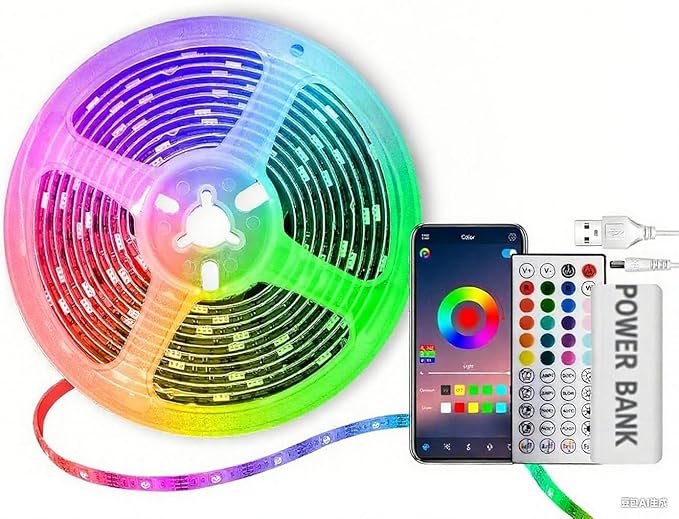 RUISHINE Battery Operated LED Strip Lights Rechargeable Light, Color Changing Music Sync App Remote Control RGB USB Lights for Bedroom, TV, Party & Room Decoration Kitchen